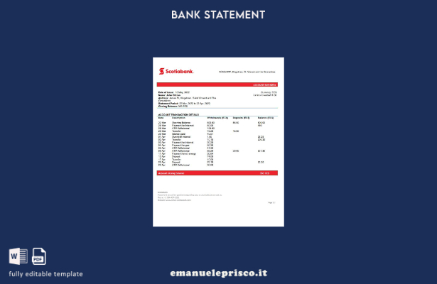 stile verificato modello word di estratto conto bancario di Saint Vincent e Gren